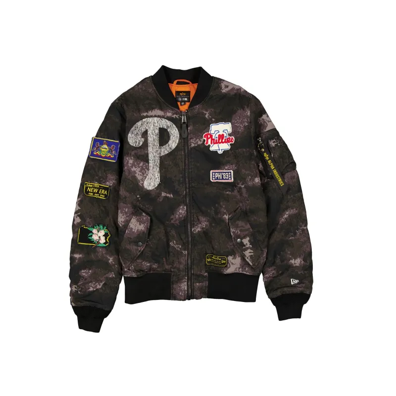 Alpha Industries x Philadelphia Phillies Black Camo MA-1 Bomber Jacket sold by New Era