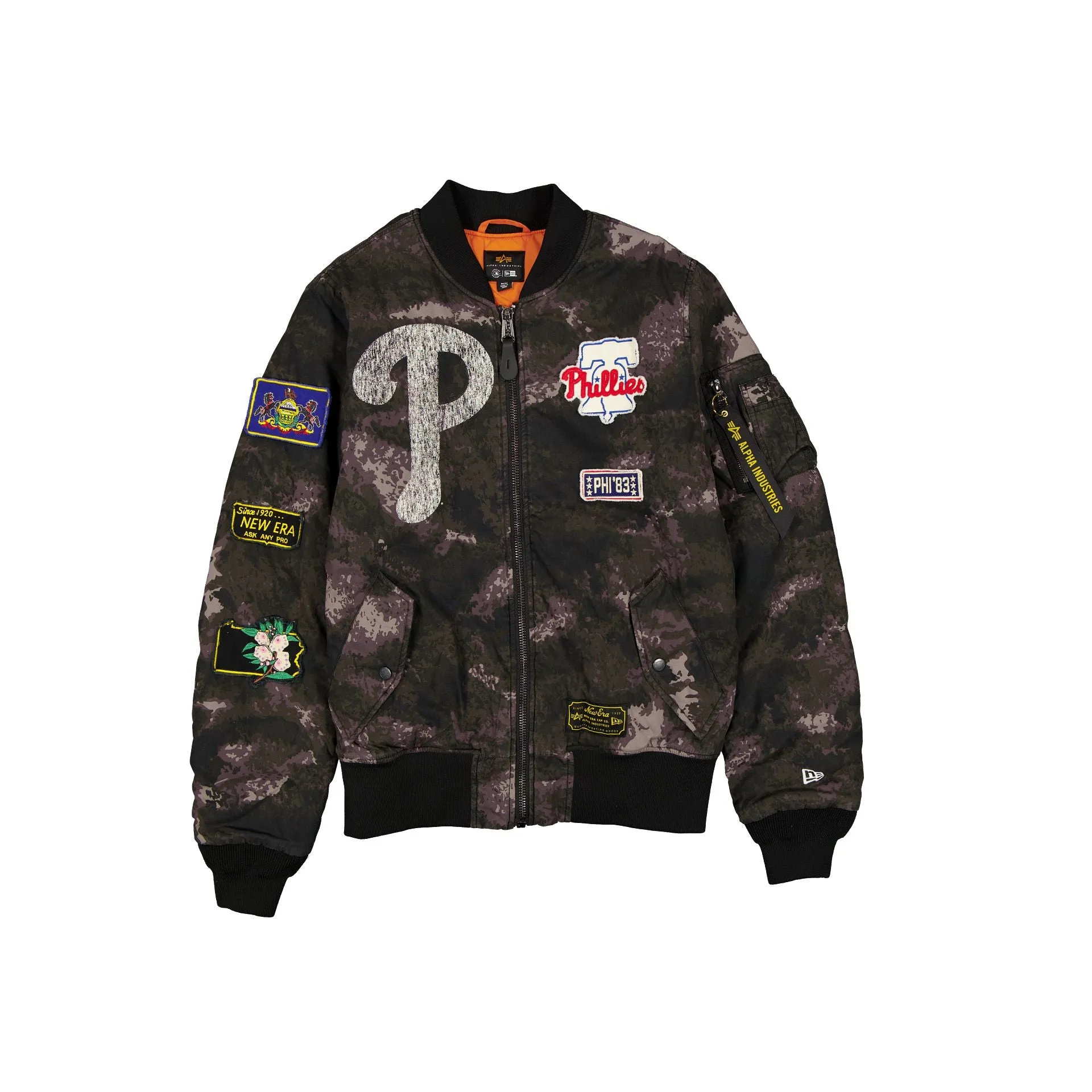 Alpha Industries x Philadelphia Phillies Black Camo MA-1 Bomber Jacket sold by New Era