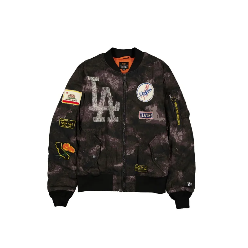 Alpha Industries x Los Angeles Dodgers Black Camo MA-1 Bomber Jacket sold by New Era