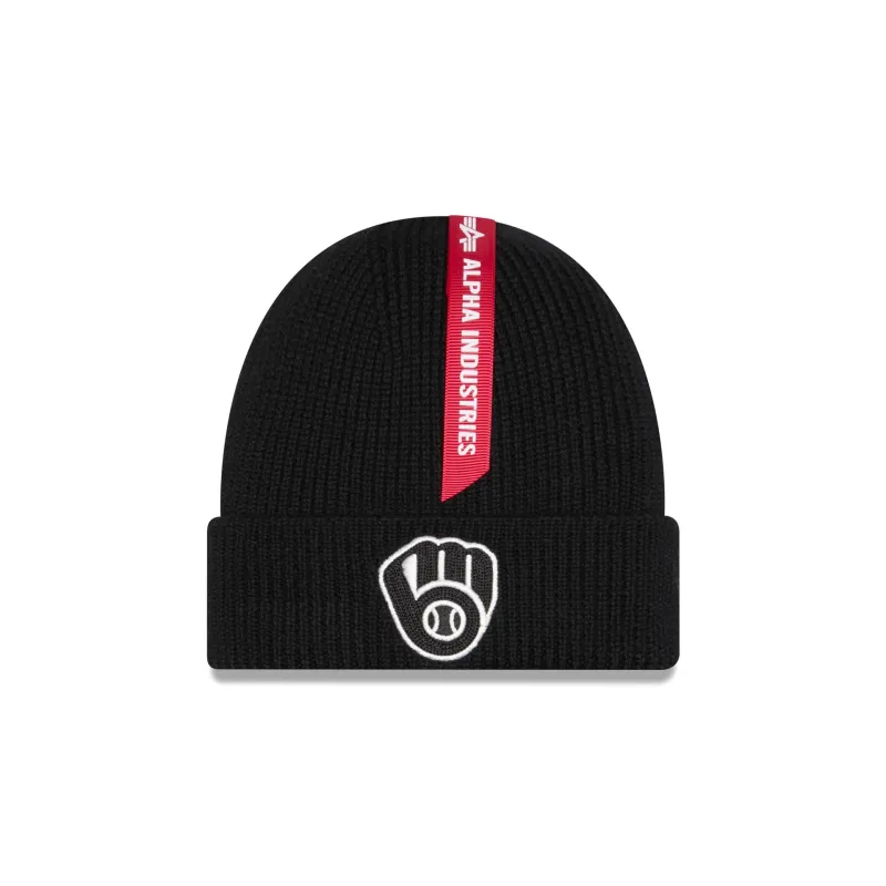 Alpha Industries x Milwaukee Brewers Black Cuff Knit Hat sold by New Era