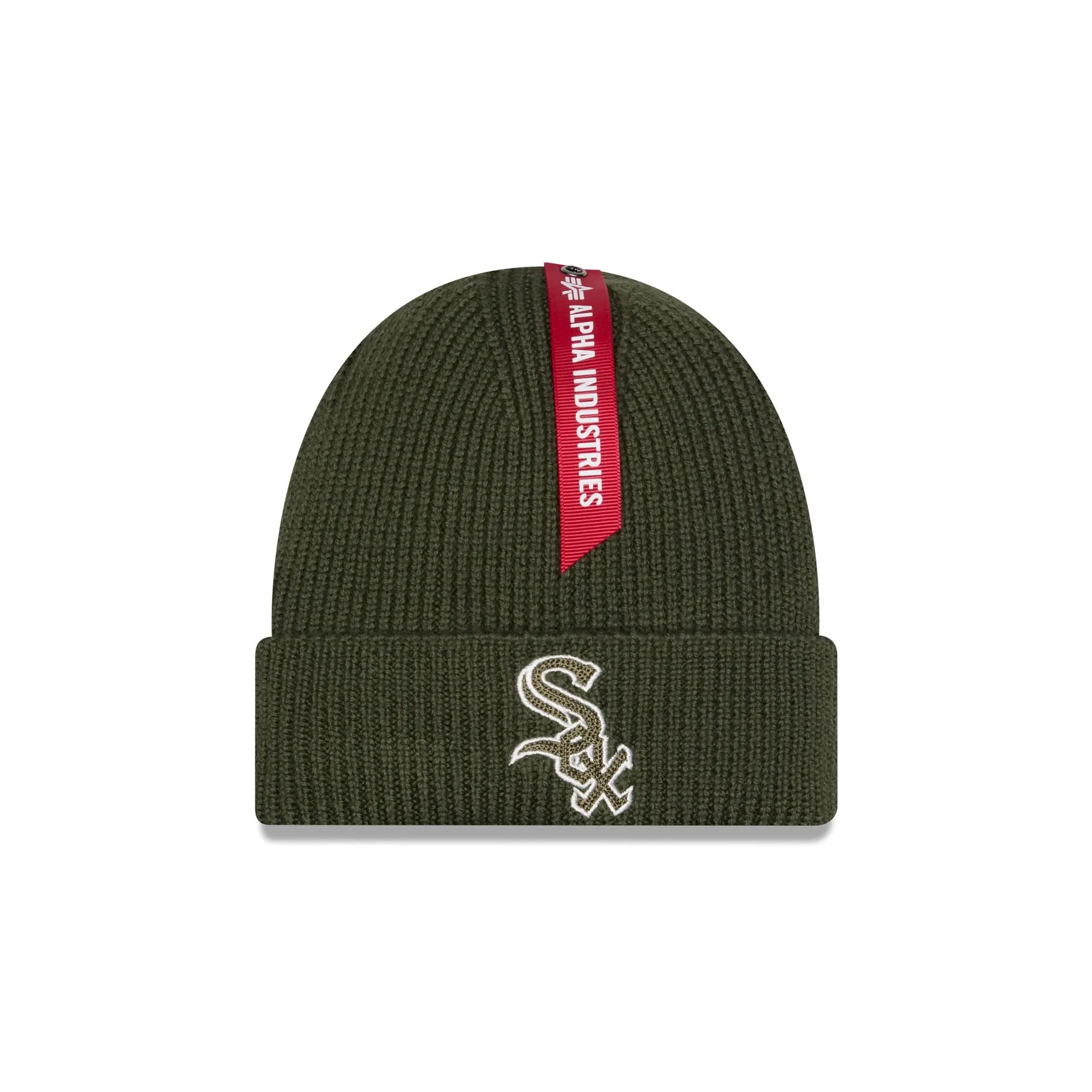 Alpha Industries x Chicago White Sox Olive Green Cuff Knit Hat sold by New Era