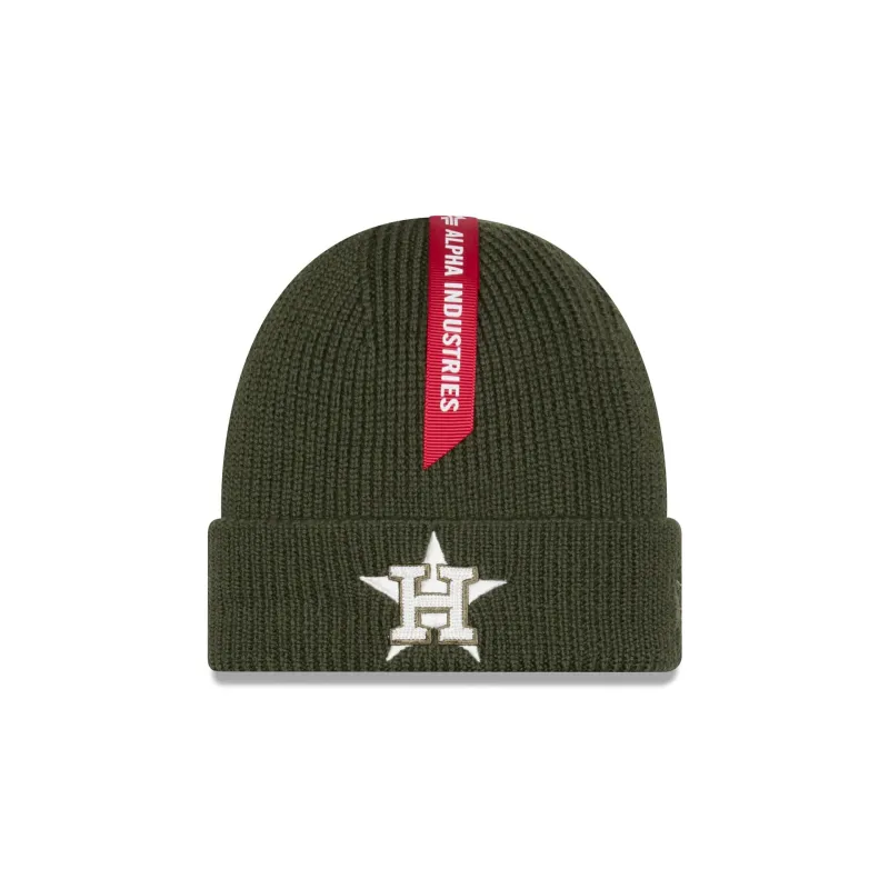Alpha Industries x Houston Astros Olive Green Cuff Knit Hat sold by New Era