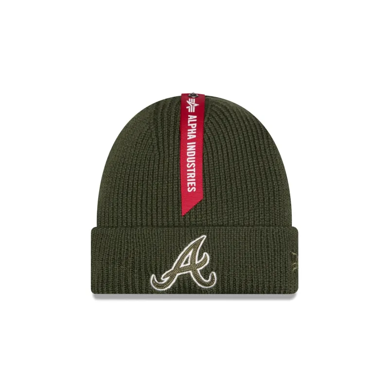 Alpha Industries x Atlanta Braves Olive Green Cuff Knit Hat sold by New Era