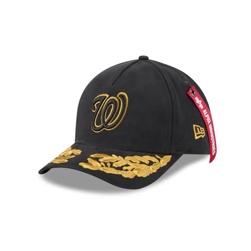 Alpha Industries x Washington Nationals Black 9FORTY M-Crown A-Frame Snapback Hat sold by New Era