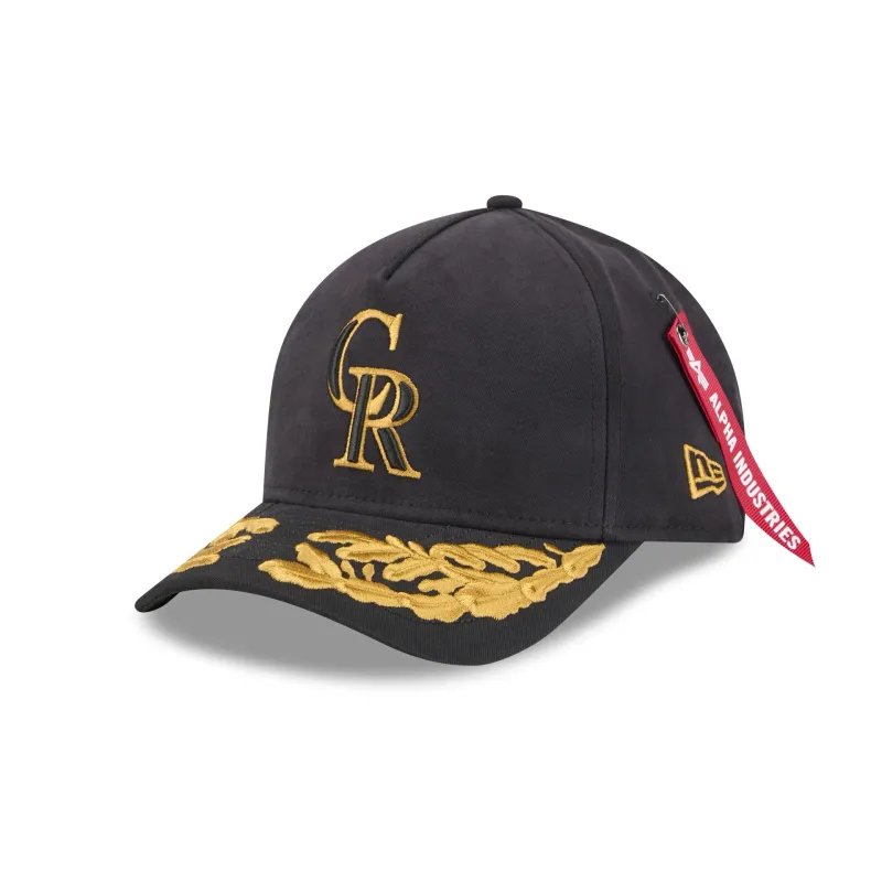 Alpha Industries x Colorado Rockies Black 9FORTY M-Crown A-Frame Snapback Hat sold by New Era