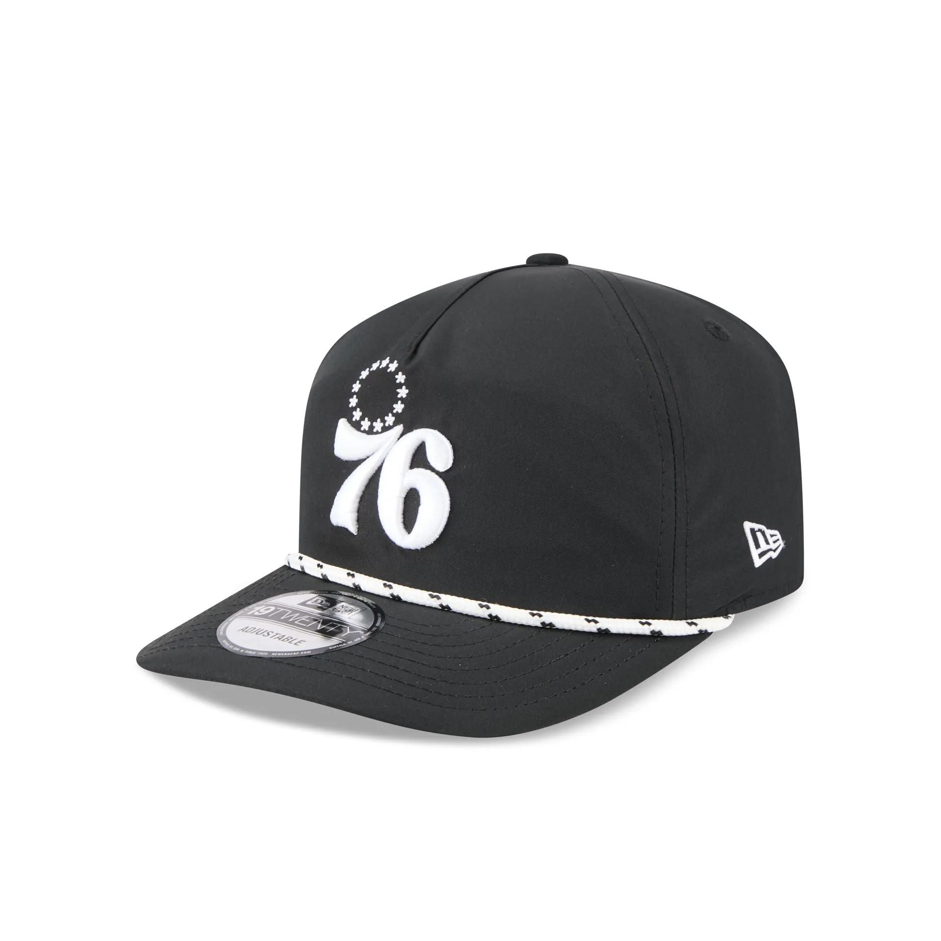 Philadelphia 76ers Black and White Rope 19TWENTY Snapback Hat sold by New Era