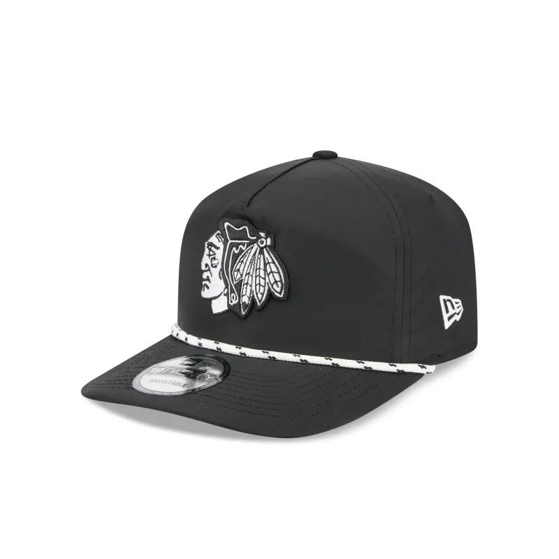 Chicago Blackhawks Black and White Rope 19TWENTY Snapback Hat sold by New Era