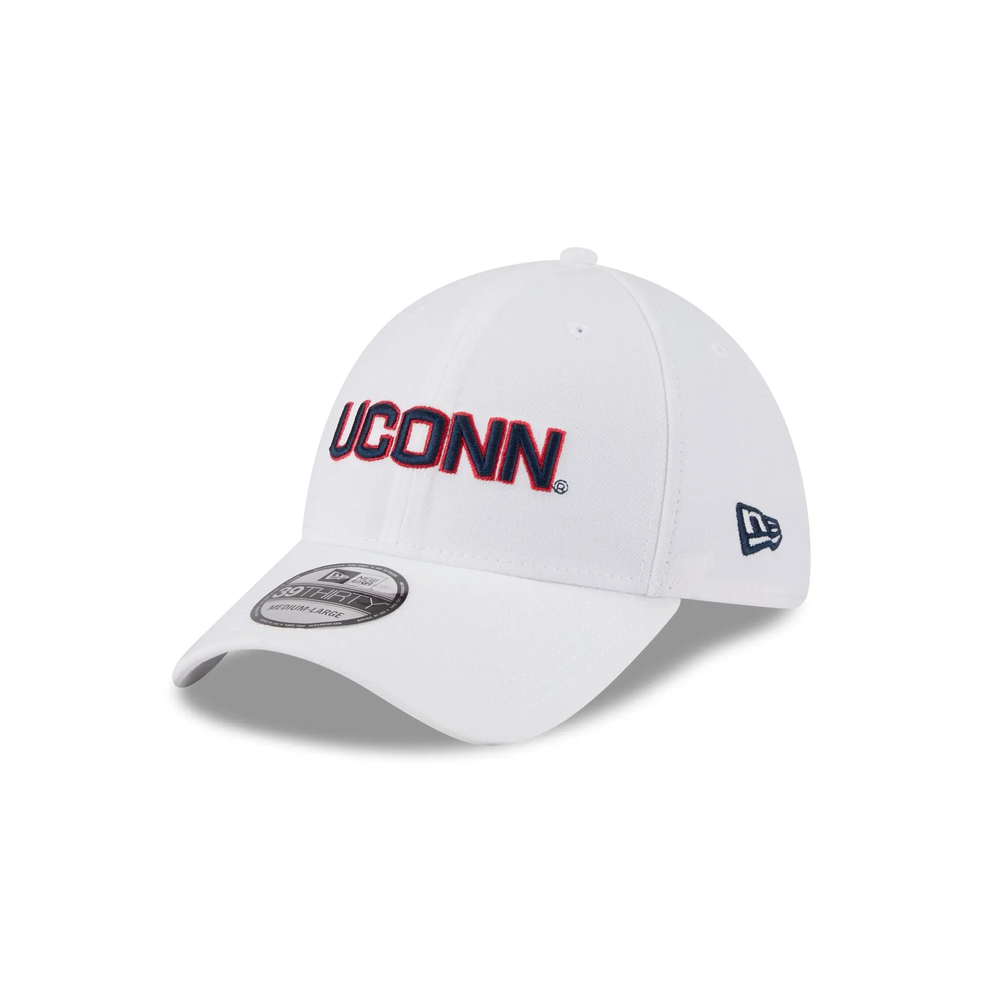Connecticut Huskies Optic White 39THIRTY Stretch Fit Hat sold by New Era