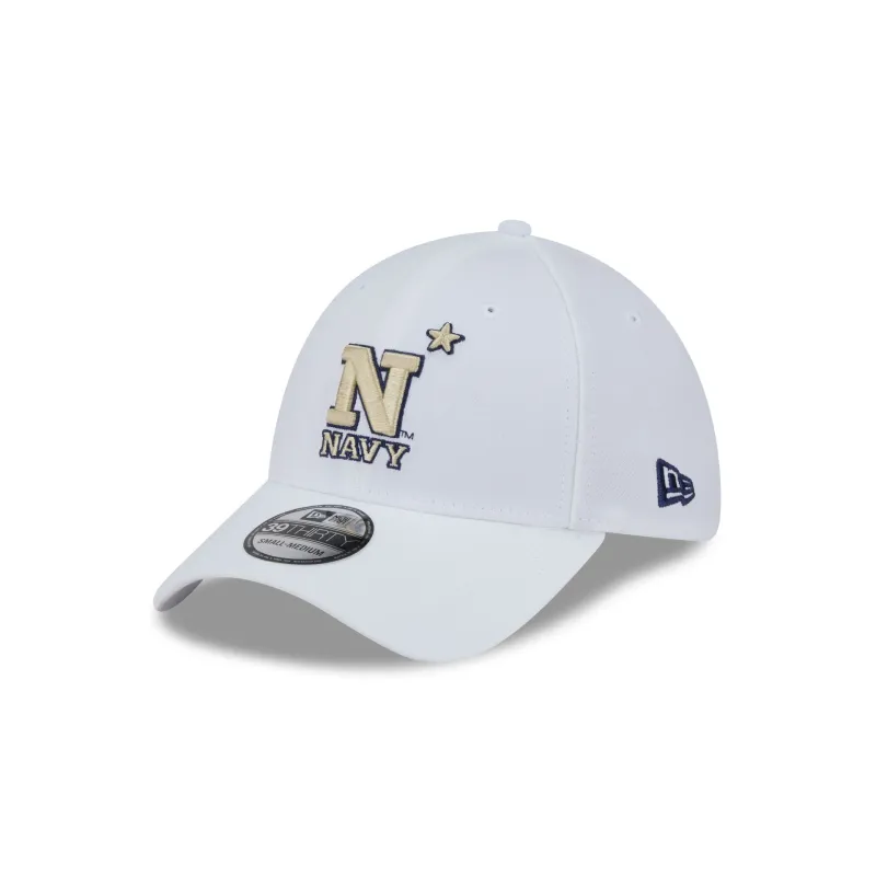 Navy Midshipmen Optic White 39THIRTY Stretch Fit Hat sold by New Era