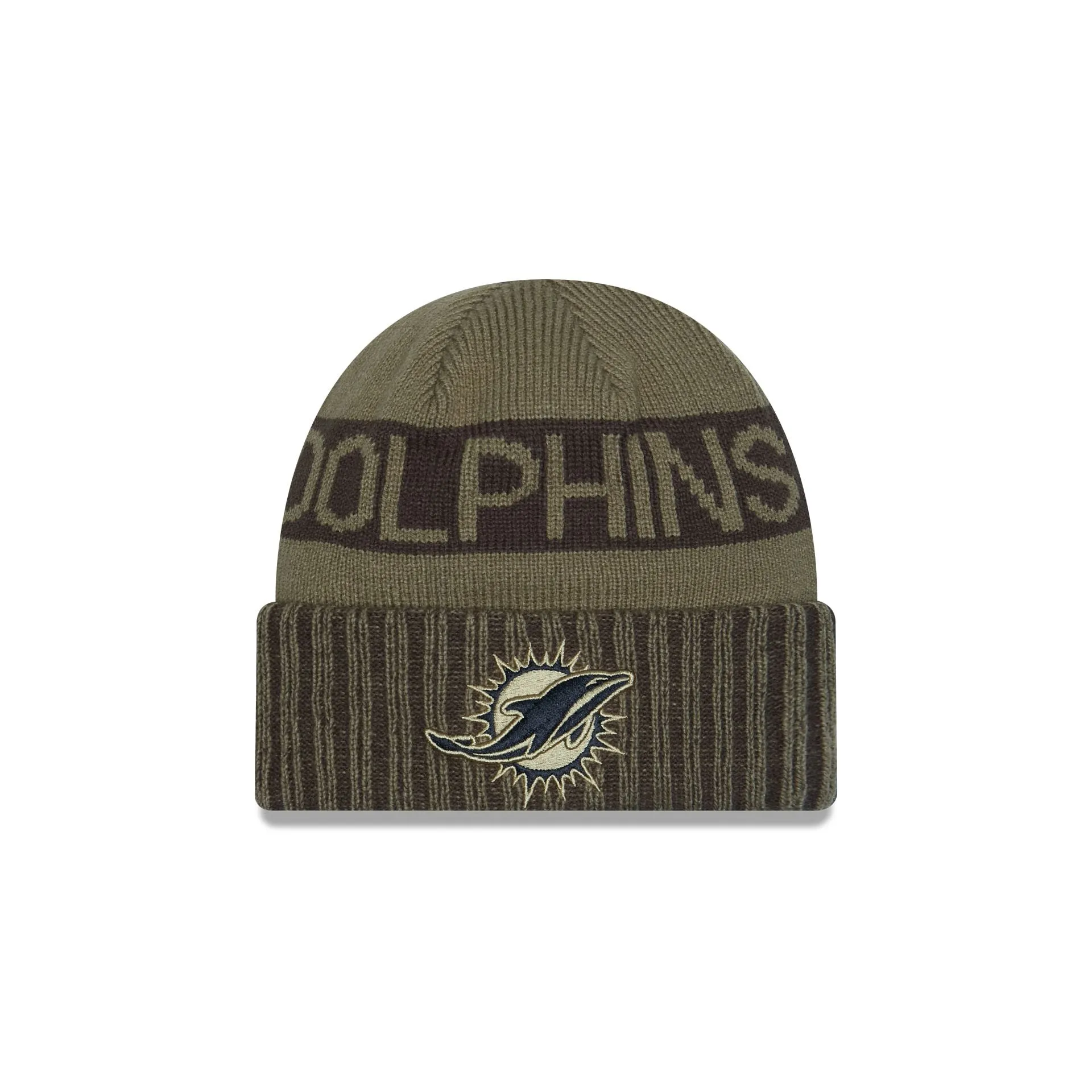 Miami Dolphins 2025 Salute to Service Cuff Knit Hat sold by New Era