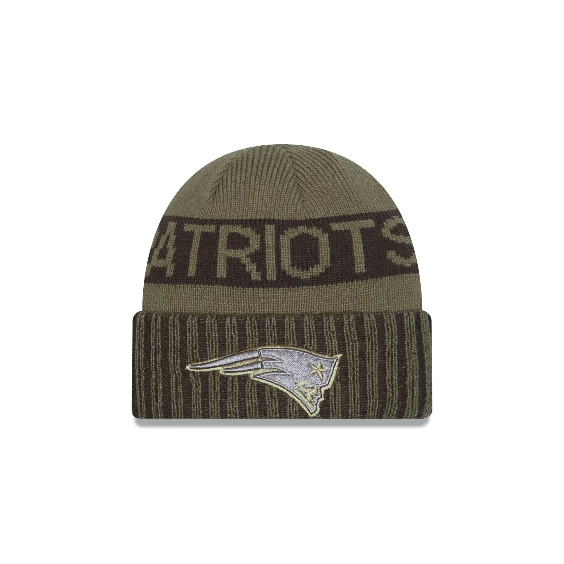 New England Patriots 2025 Salute to Service Cuff Knit Hat sold by New Era