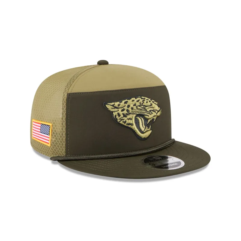 Jacksonville Jaguars 2025 Salute to Service Split Panel 9FIFTY Trucker Hat sold by New Era