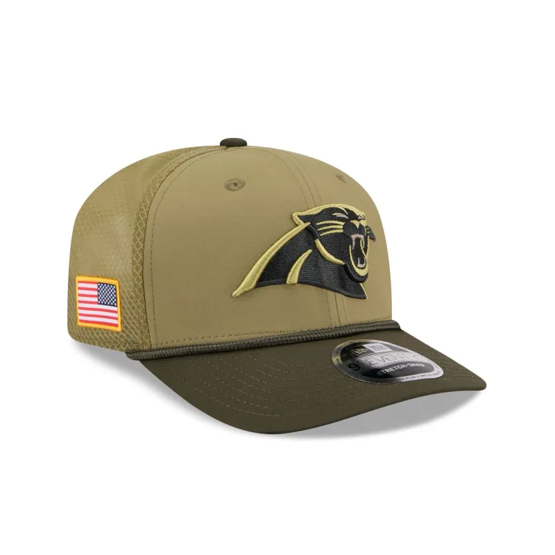 Carolina Panthers 2025 Salute to Service 9SEVENTY Trucker Hat sold by New Era