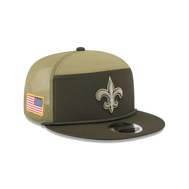 New Orleans Saints 2025 Salute to Service Split Panel 9FIFTY Trucker Hat sold by New Era