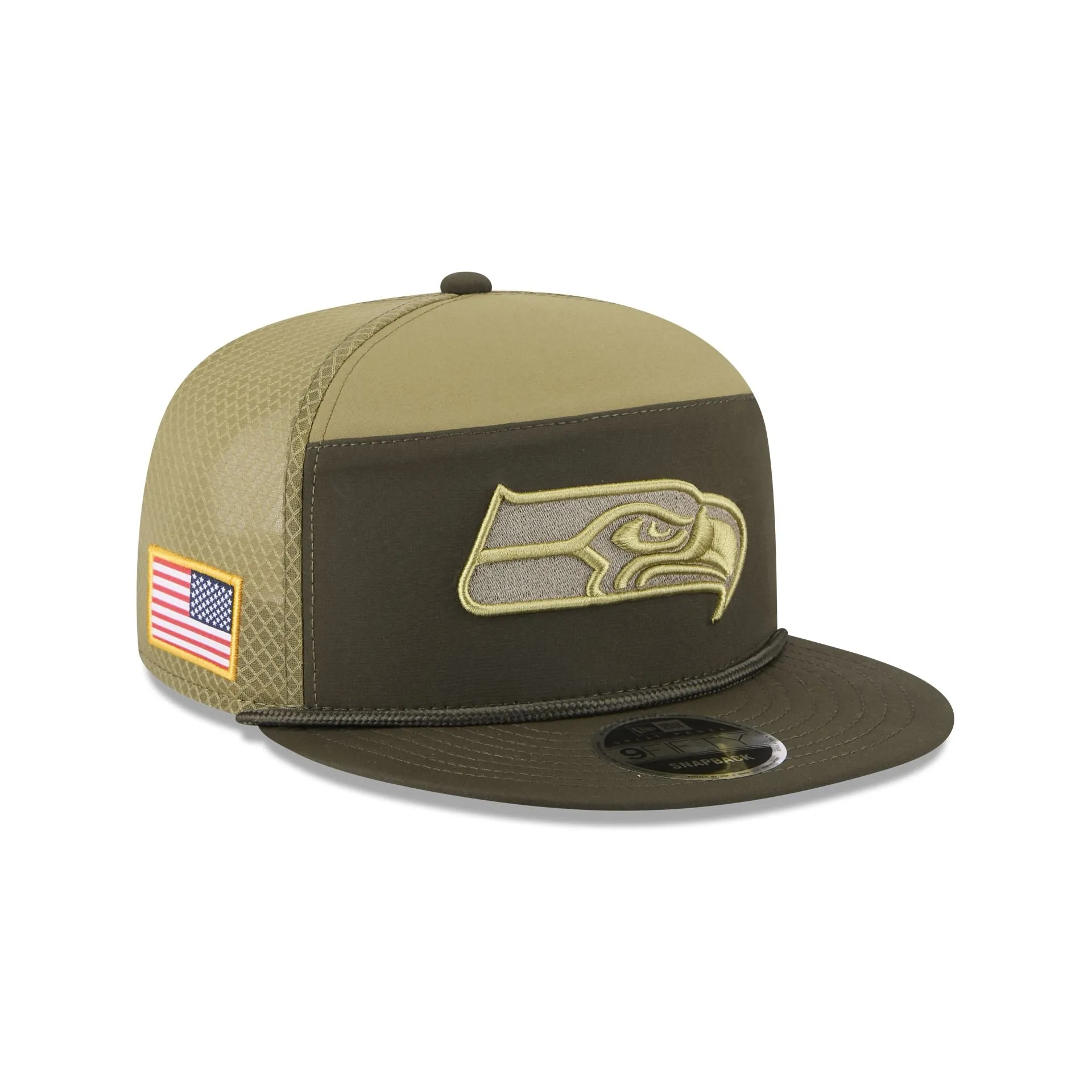 Seattle Seahawks 2025 Salute to Service Split Panel 9FIFTY Trucker Hat sold by New Era
