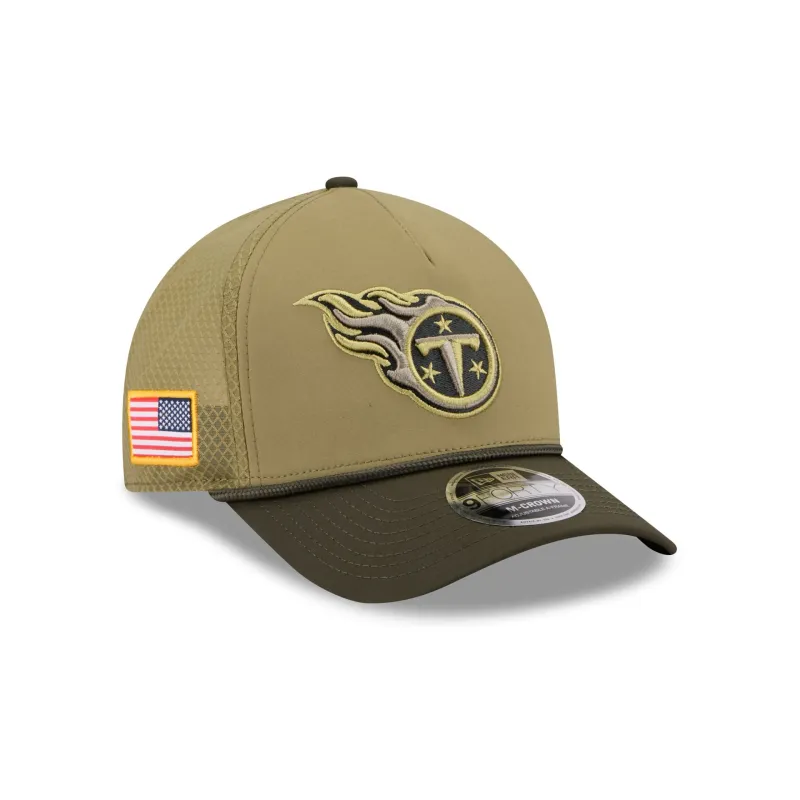 Tennessee Titans 2025 Salute to Service 9FORTY M-Crown A-Frame Trucker Hat sold by New Era