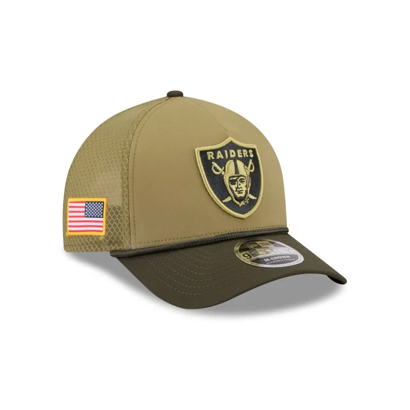 Las Vegas Raiders 2025 Salute to Service 9FORTY M-Crown A-Frame Trucker Hat sold by New Era