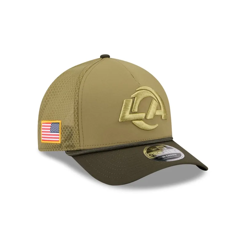 Los Angeles Rams 2025 Salute to Service 9FORTY M-Crown A-Frame Trucker Hat sold by New Era
