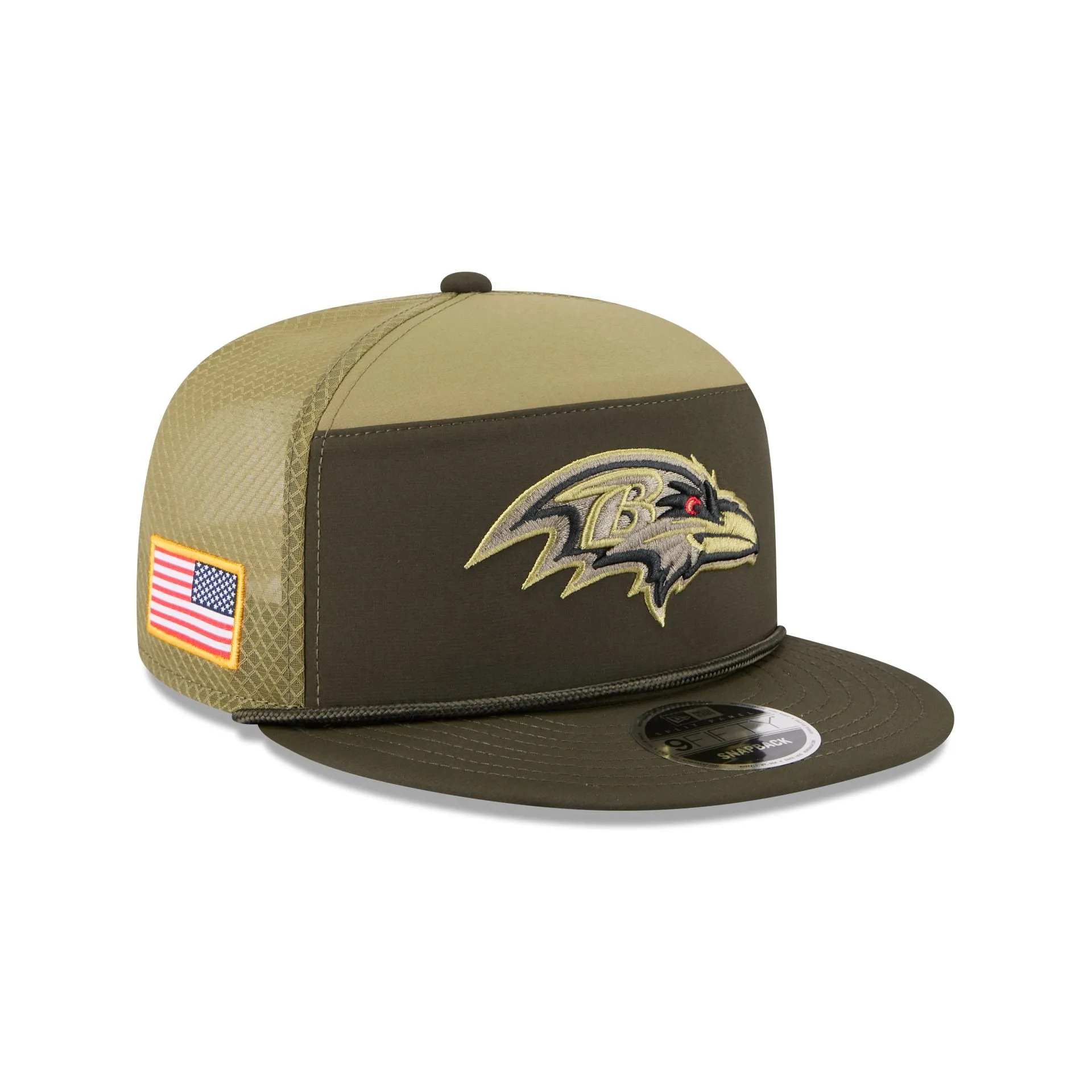 Baltimore Ravens 2025 Salute to Service Split Panel 9FIFTY Trucker Hat sold by New Era