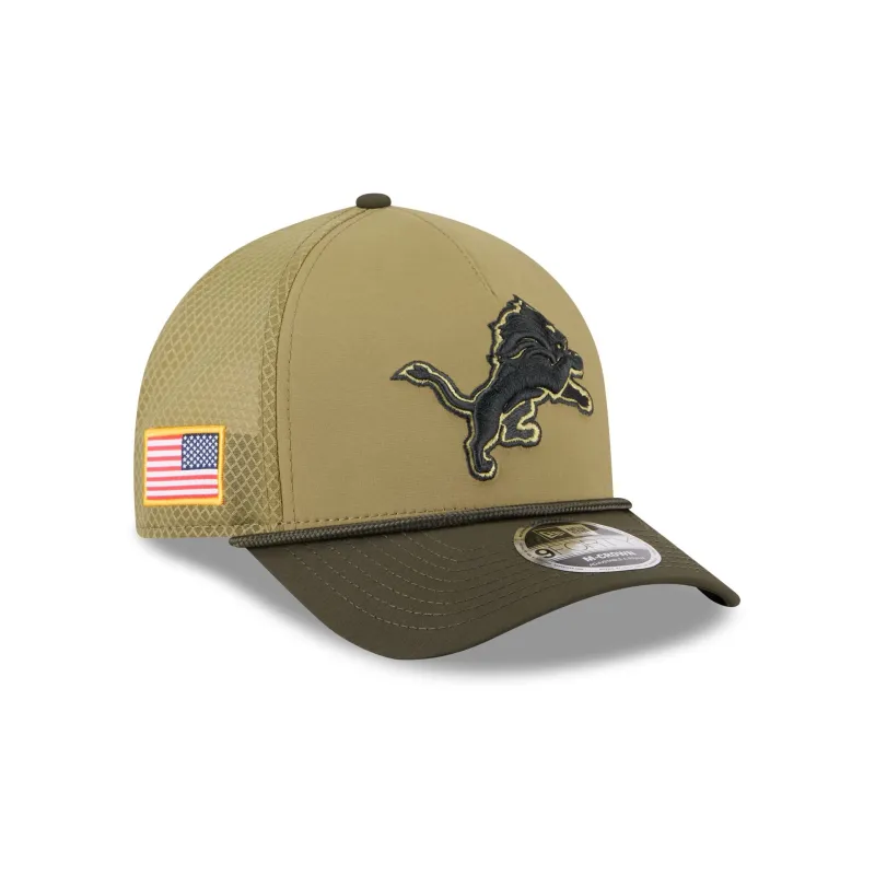Detroit Lions 2025 Salute to Service 9FORTY M-Crown A-Frame Trucker Hat sold by New Era
