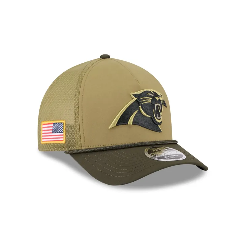 Carolina Panthers 2025 Salute to Service 9FORTY M-Crown A-Frame Trucker Hat sold by New Era