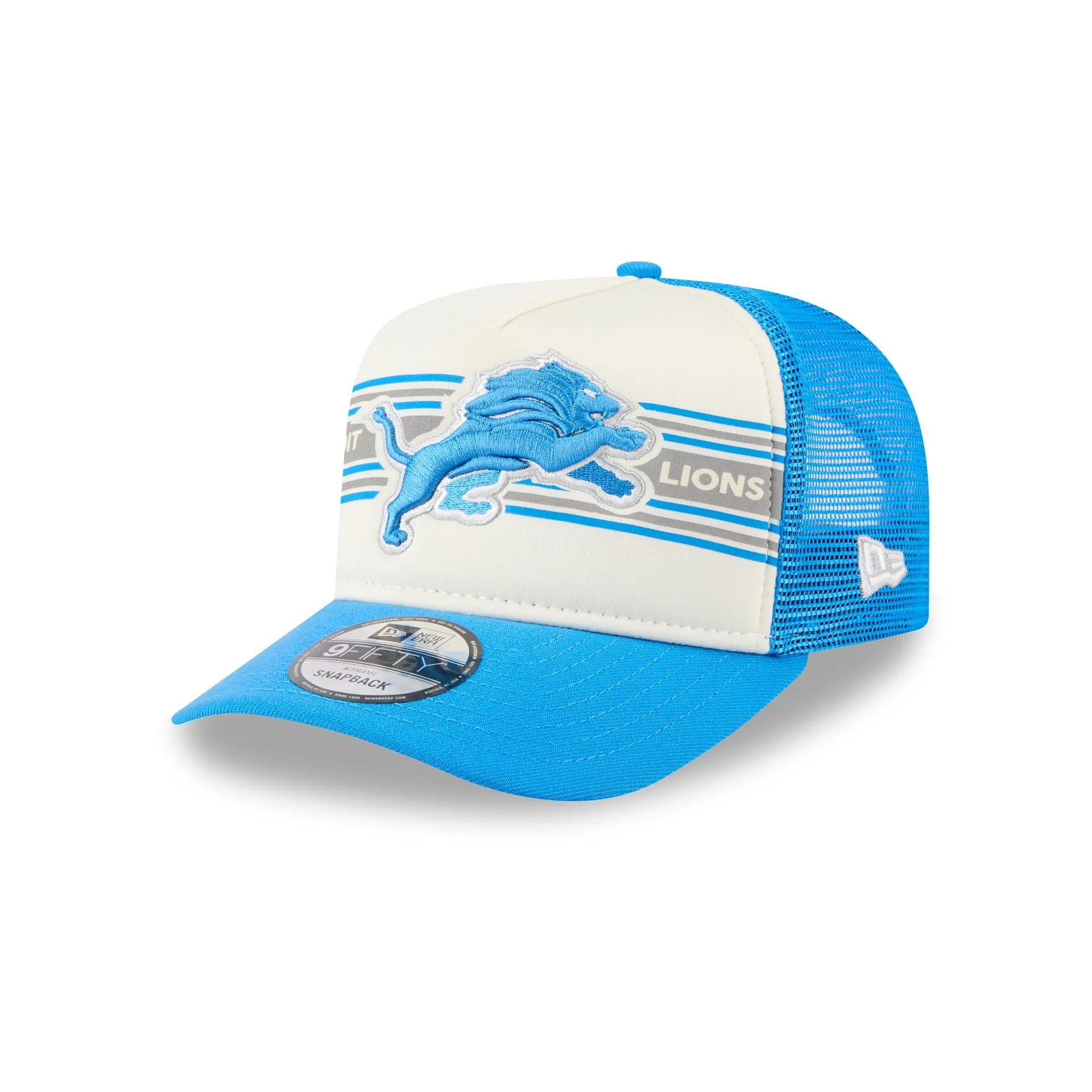 Detroit Lions Banner 9FIFTY A-Frame Trucker Hat sold by New Era