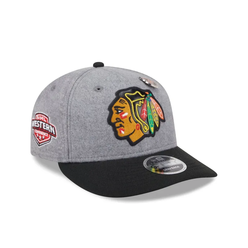 Chicago Blackhawks Heather Gray Wool Low Profile 9FIFTY Snapback Hat sold by New Era