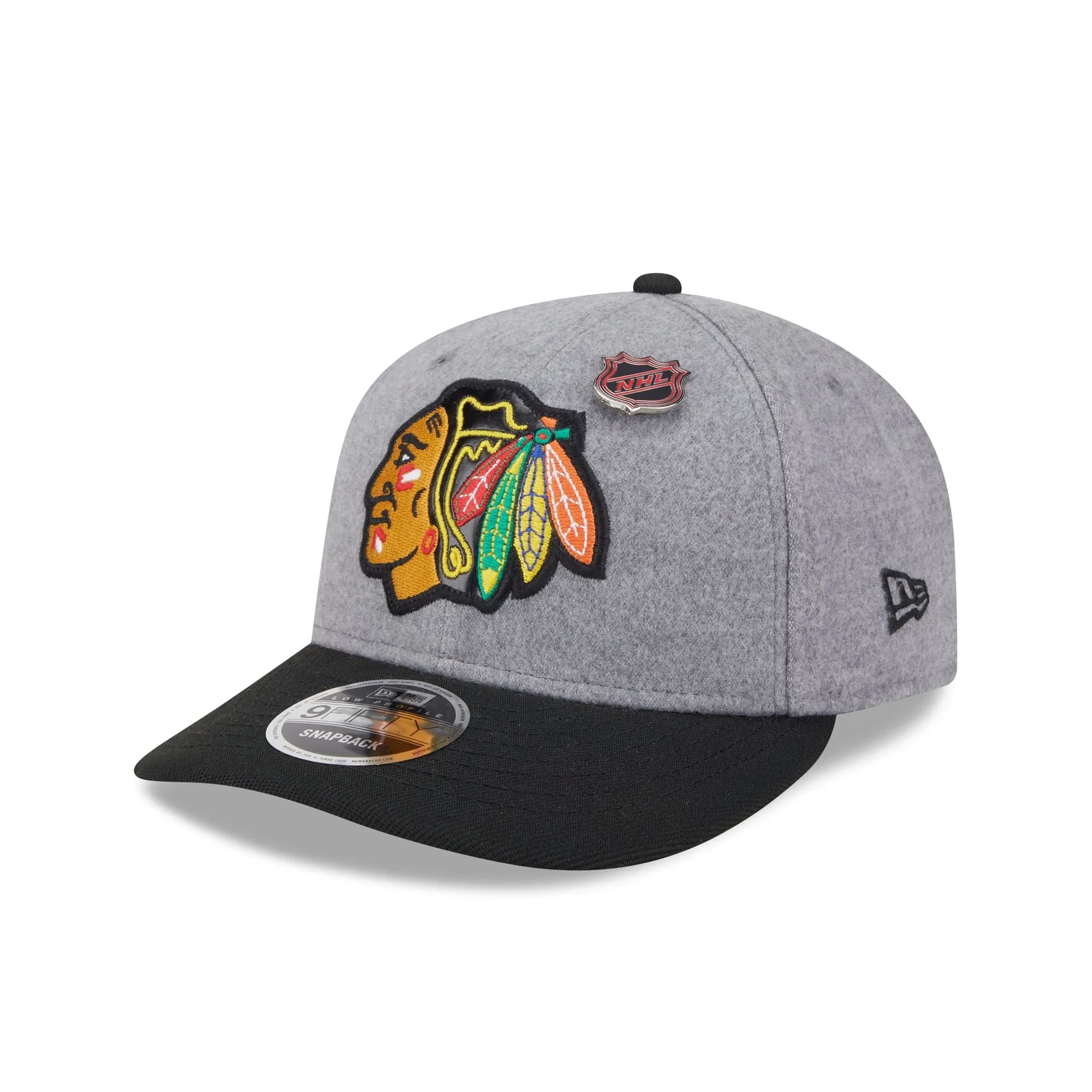 Chicago Blackhawks Heather Gray Wool Low Profile 9FIFTY Snapback Hat sold by New Era product image thumbnail 3