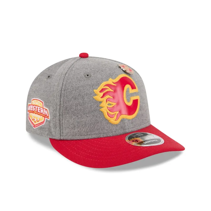 Calgary Flames Heather Gray Wool Low Profile 9FIFTY Snapback Hat sold by New Era