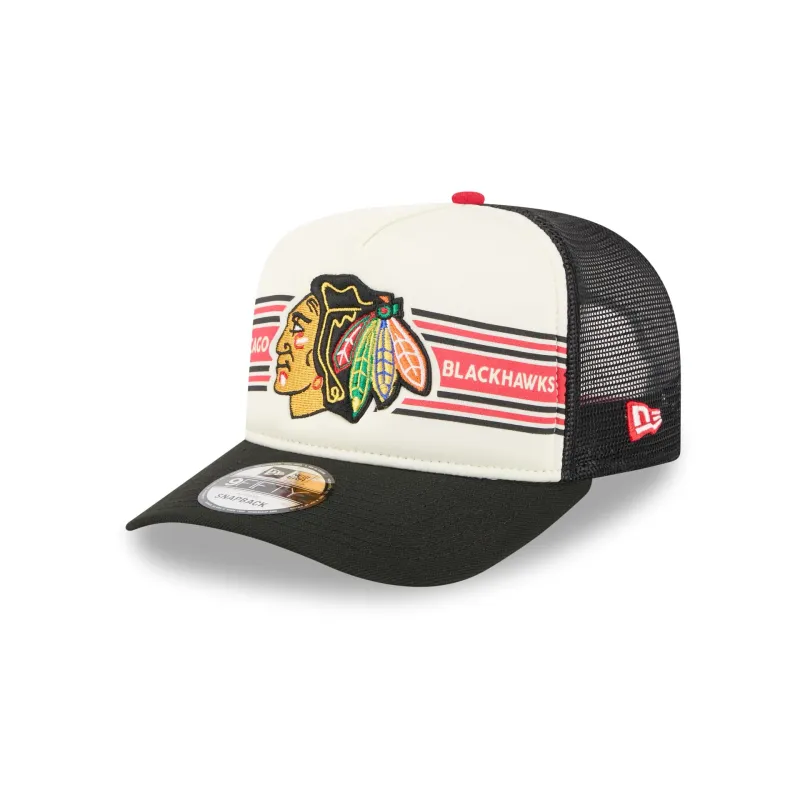 Chicago Blackhawks Banner 9FIFTY A-Frame Trucker Hat sold by New Era