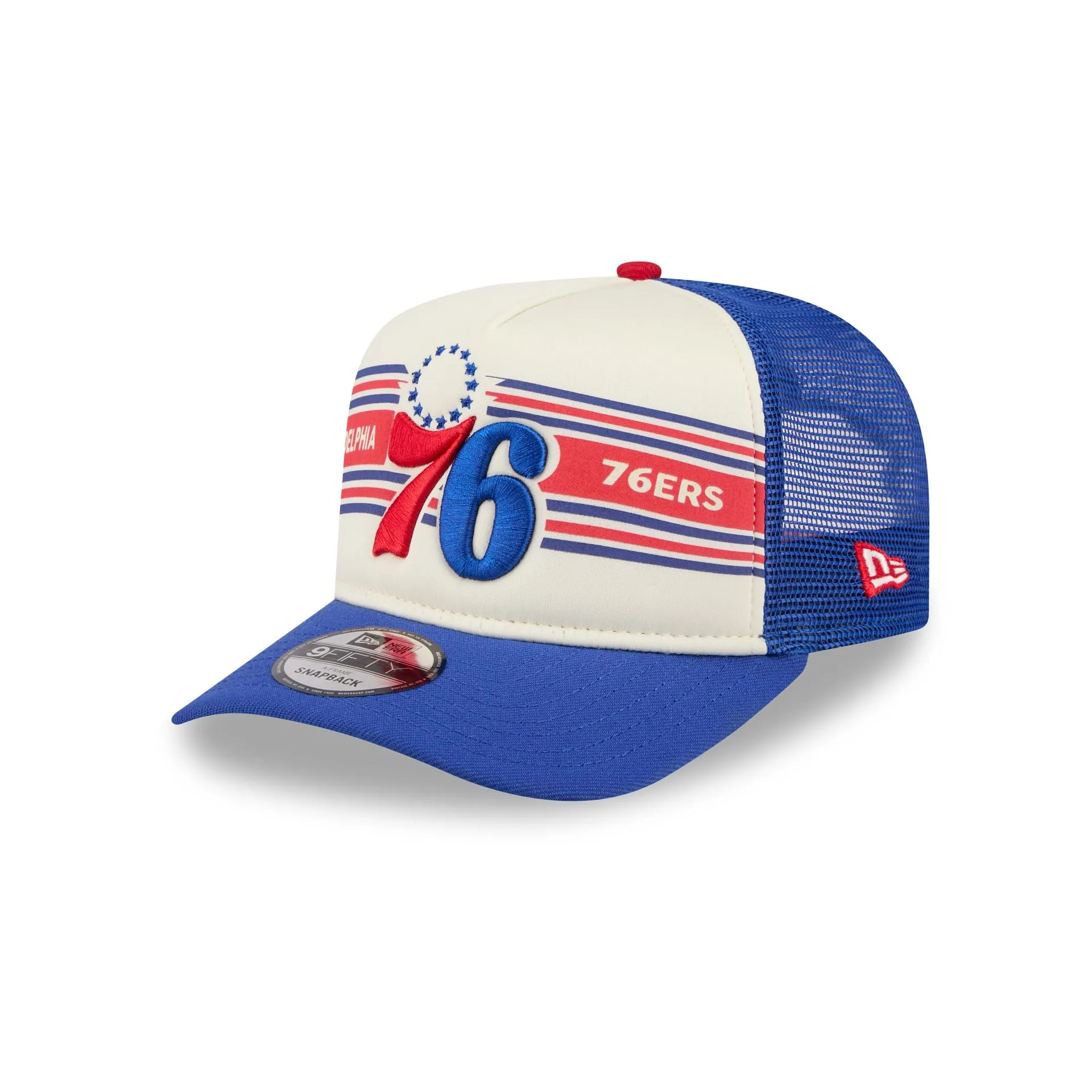 Philadelphia 76ers Banner 9FIFTY A-Frame Trucker Hat sold by New Era