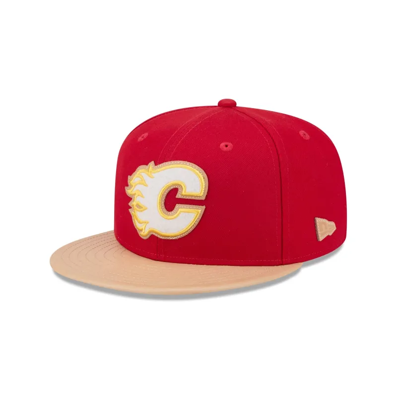Calgary Flames Leather Visor 59FIFTY Fitted Hat sold by New Era