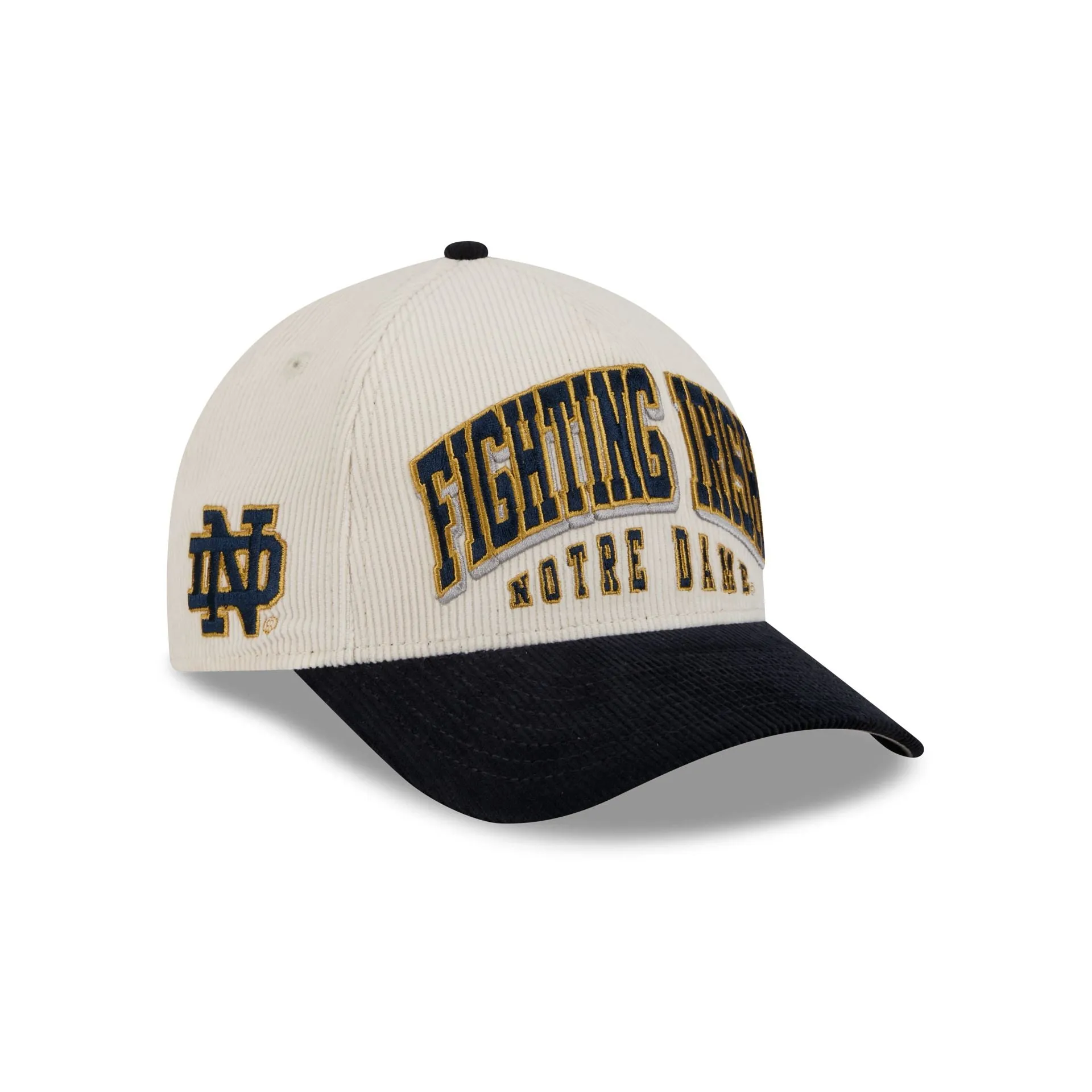 Notre Dame Fighting Irish Stacked Corduroy 9FORTY M-Crown A-Frame Snapback Hat sold by New Era