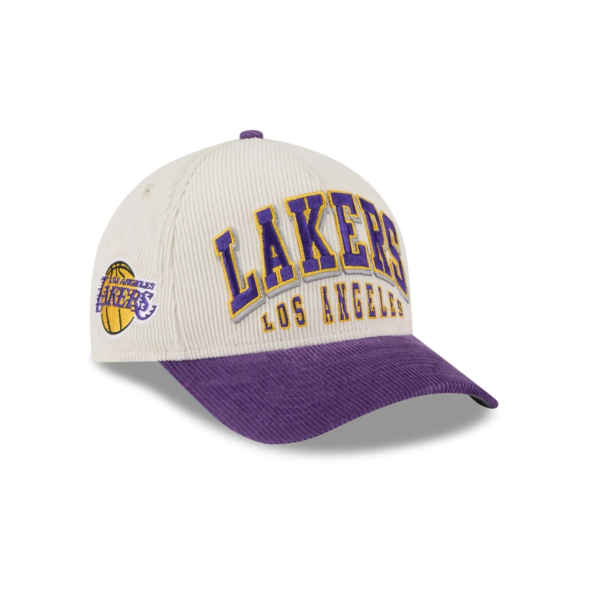 Los Angeles Lakers Stacked Corduroy 9FORTY M-Crown A-Frame Snapback Hat sold by New Era