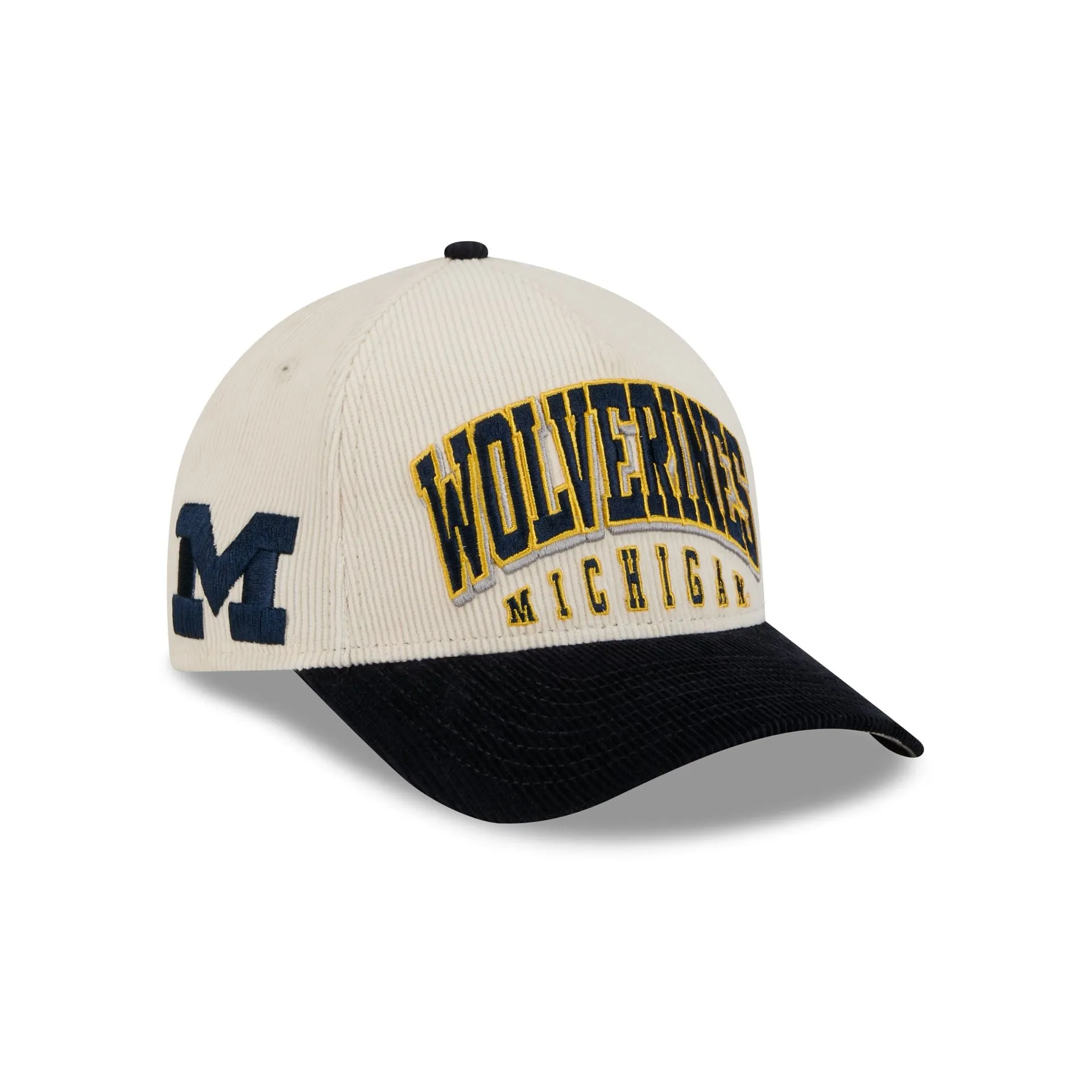 Michigan Wolverines Stacked Corduroy 9FORTY M-Crown A-Frame Snapback Hat sold by New Era