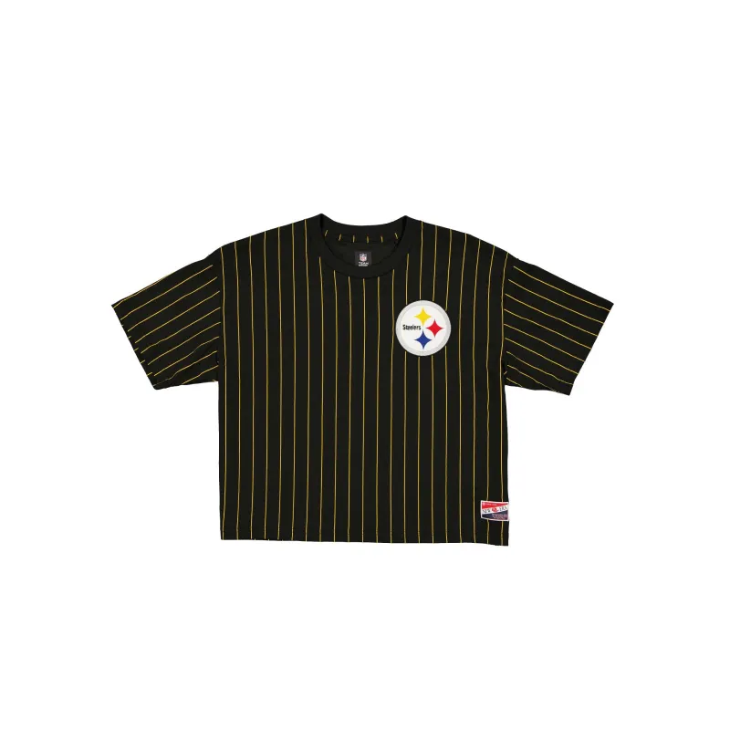 Pittsburgh Steelers Throwback Women's Cropped Pinstripe T-Shirt sold by New Era