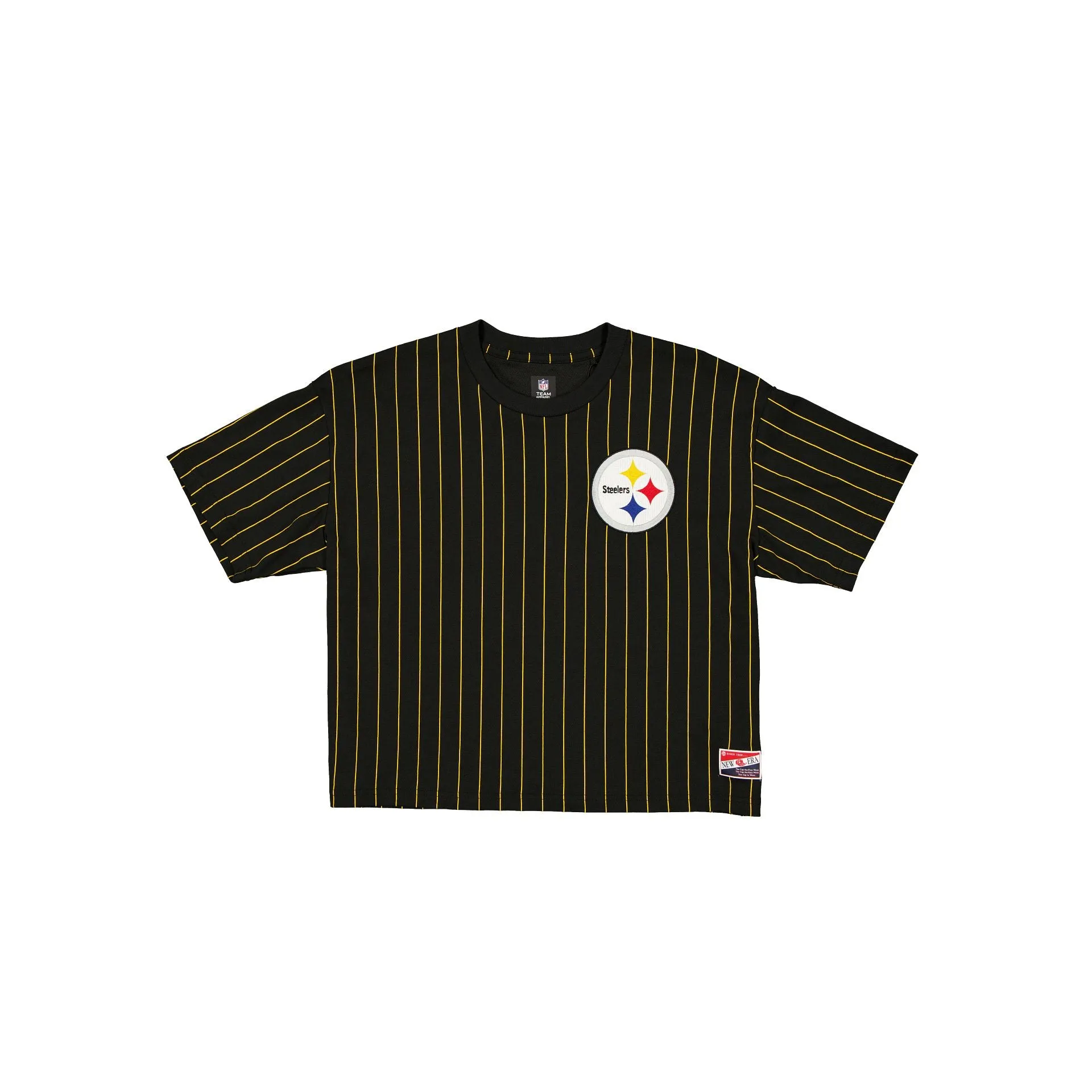 Pittsburgh Steelers Throwback Women's Cropped Pinstripe T-Shirt sold by New Era