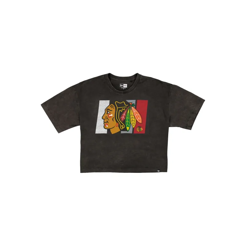 Chicago Blackhawks Sport Night Black Cropped Women's T-Shirt sold by New Era