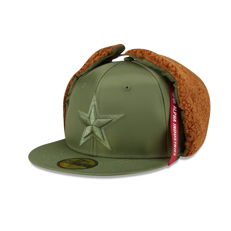 Alpha Industries x Dallas Cowboys Olive Green Dog Ear 59FIFTY Fitted Hat sold by New Era