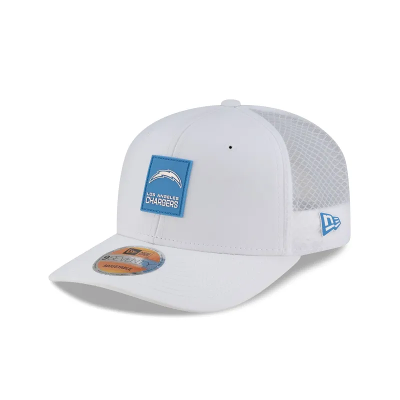 Los Angeles Chargers 2025 Sideline Hot Weather White 9SEVENTY Trucker Hat sold by New Era