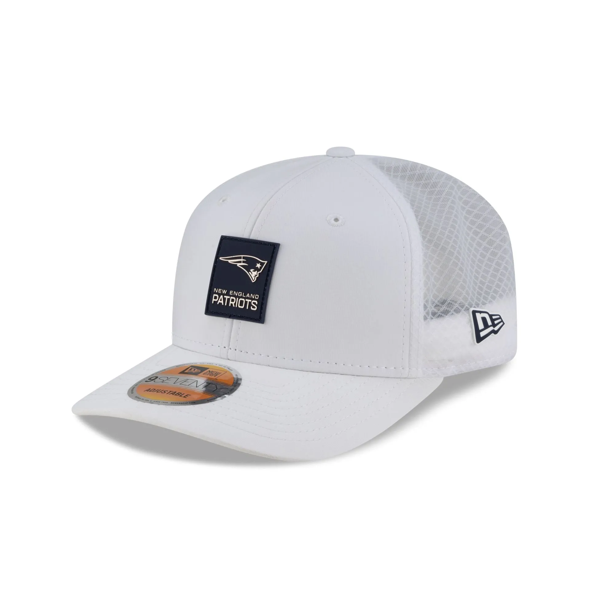 New England Patriots 2025 Sideline Hot Weather White 9SEVENTY Trucker Hat sold by New Era