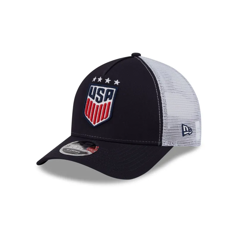 US Soccer Women's National Team Navy 9FORTY M-Crown A-Frame Trucker Hat sold by New Era