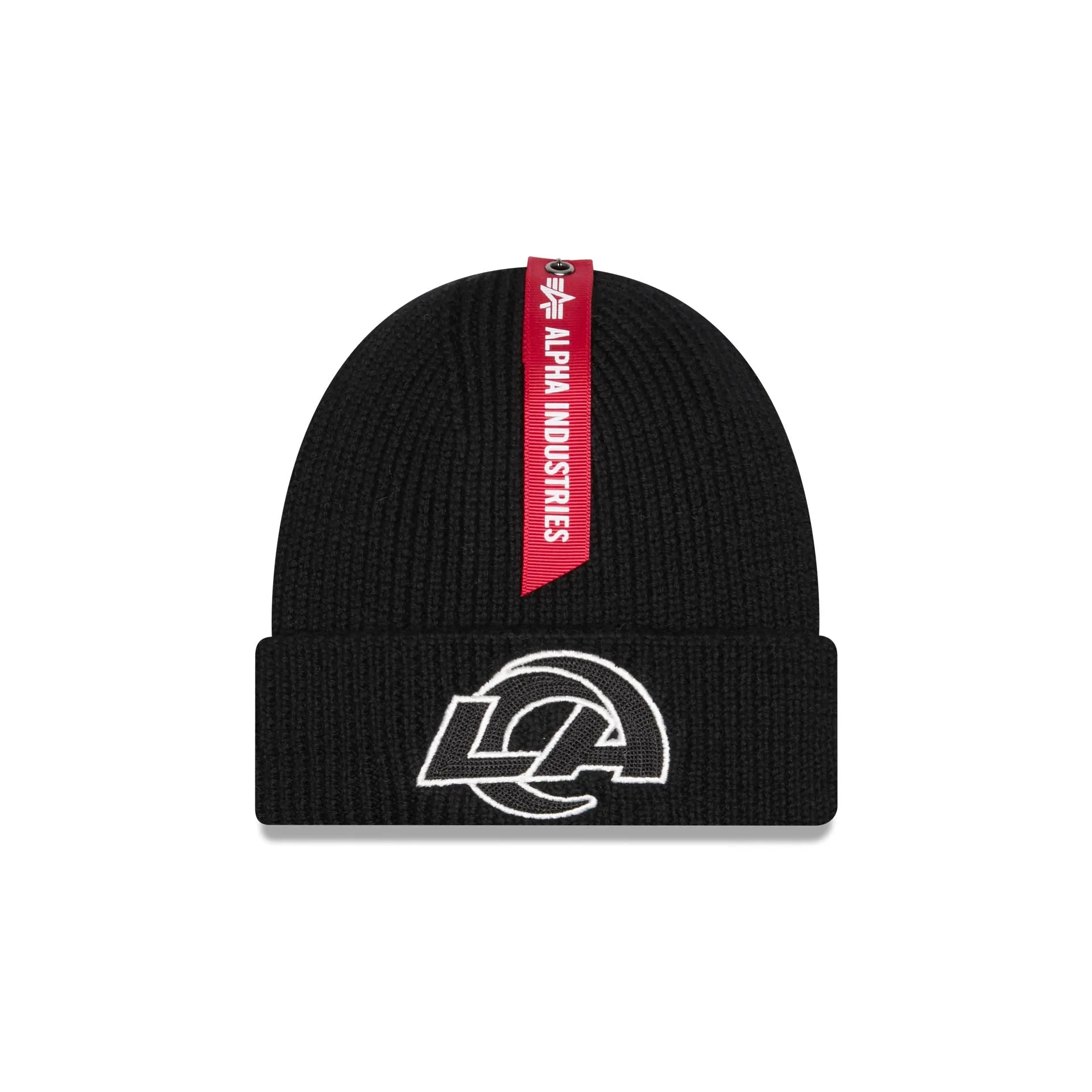 Alpha Industries x Los Angeles Rams Black Cuff Knit Hat sold by New Era