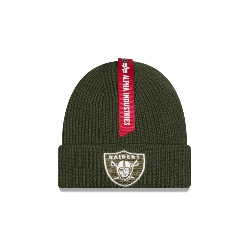 Alpha Industries x Las Vegas Raiders Olive Green Cuff Knit Hat sold by New Era