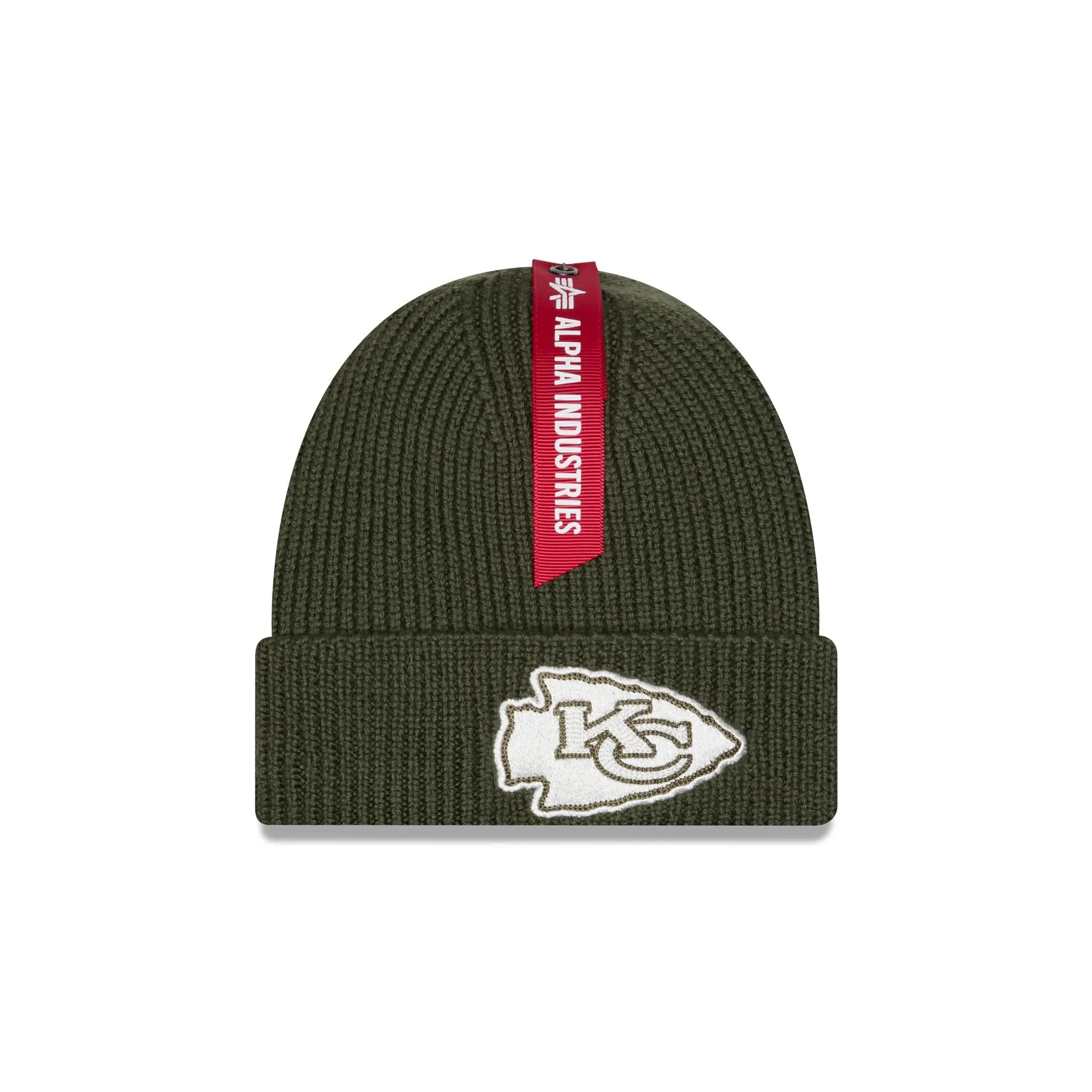 Alpha Industries x Kansas City Chiefs Olive Green Cuff Knit Hat sold by New Era