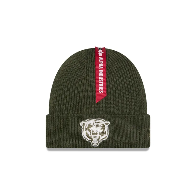 Alpha Industries x Chicago Bears Olive Green Cuff Knit Hat sold by New Era