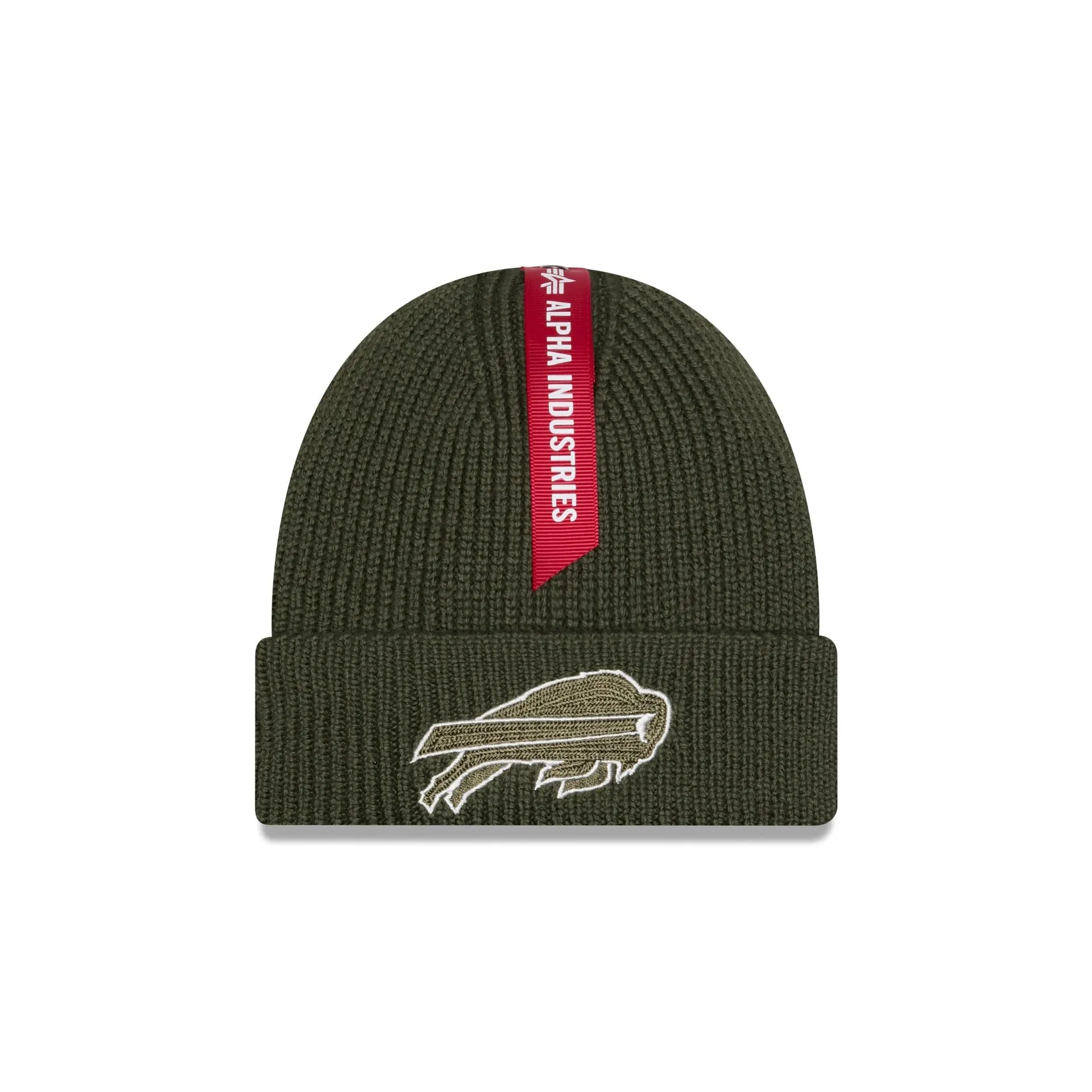 Alpha Industries x Buffalo Bills Olive Green Cuff Knit Hat sold by New Era