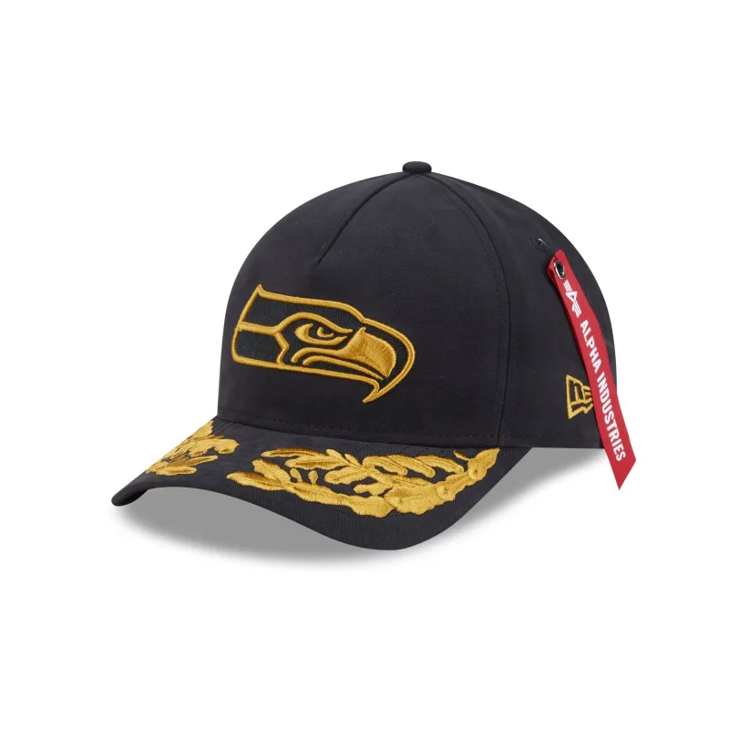 Alpha Industries x Seattle Seahawks Black 9FORTY M-Crown A-Frame Snapback Hat sold by New Era