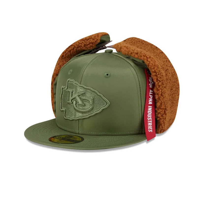 Alpha Industries x Kansas City Chiefs Olive Green Dog Ear 59FIFTY Fitted Hat sold by New Era