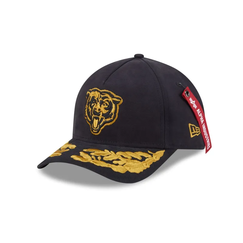 Alpha Industries x Chicago Bears Black 9FORTY M-Crown A-Frame Snapback Hat sold by New Era